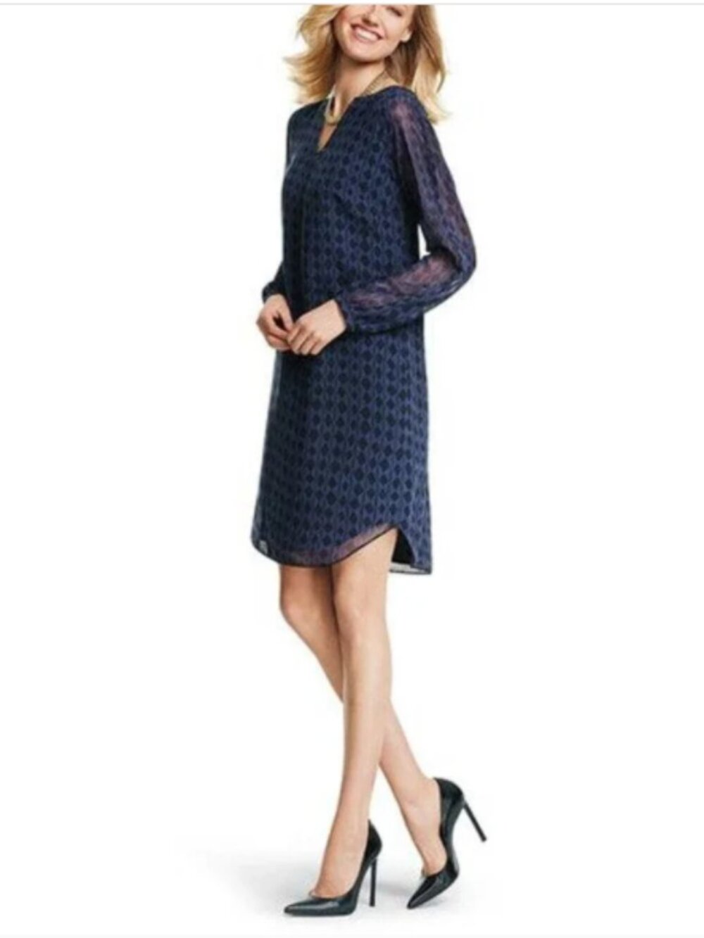 CAbi Women's Harlequin Stripe Shift Dress Size Small Long Sleeve #3102‎